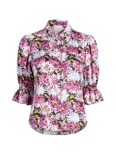 Cinq À Sept Dahlia Print Ruffled Top In Multi