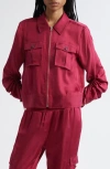 Cinq À Sept Dale Ruched Sleeve Cupro Satin Jacket In Pink