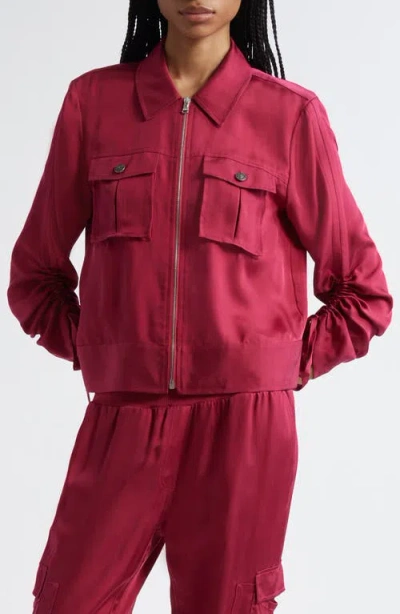 Cinq À Sept Dale Ruched Sleeve Cupro Satin Jacket In Pink