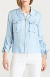 Cinq À Sept Dale Ruched Sleeve Cupro Satin Jacket In Blue