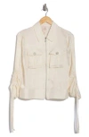 Cinq À Sept Dale Ruched Sleeve Cupro Satin Jacket In Ivory