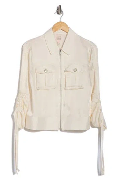 Cinq À Sept Dale Ruched Sleeve Cupro Satin Jacket In Ivory