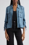 Cinq À Sept Dale Ruched Sleeve Cupro Satin Jacket In Midnight Rain