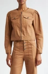 Cinq À Sept Dalia Cropped Denim Jacket In Cocoa