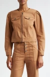 Cinq À Sept Dalia Cropped Denim Jacket In Cocoa