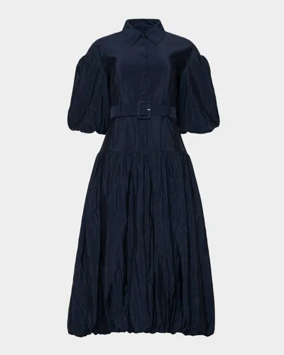 Cinq À Sept Daliah Puff-sleeve Belted Midi Dress In Blue
