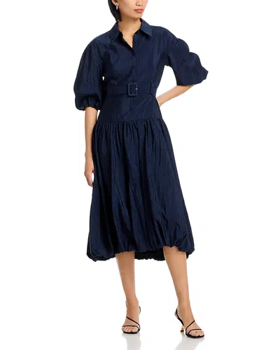 Cinq À Sept Daliah Puff-sleeve Belted Midi Dress In Blue
