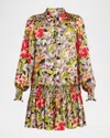 Cinq À Sept Damia Canyon Bloom Long Sleeve Minidress In Green