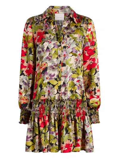 CINQ À SEPT DAMIA FLORAL SMOCKED MINI DRESS