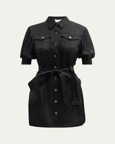 Cinq À Sept Damla Belted Puff-sleeve Mini Shirtdress In Blue