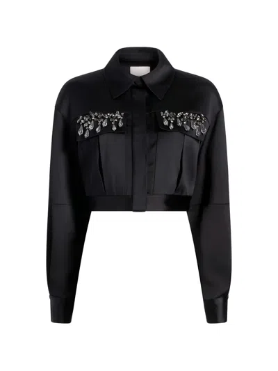 Cinq À Sept Damoni Gemstone-embellished Cropped Jacket In Black