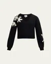 Cinq À Sept Dana Floral Crochet Wool-blend Sweater In Blackivory