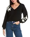 Cinq À Sept Dana Floral Crochet Wool-blend Sweater In Black