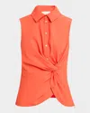 Cinq À Sept Dani Button-front Twist Top In Orange