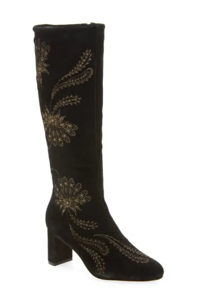 Cinq À Sept Dani Embroidered Knee High Boot In Black