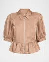 Cinq À Sept Daphne Puff-sleeve Ruffled Jacket In Brown