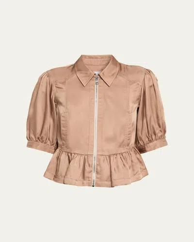 Cinq À Sept Daphne Puff-sleeve Peplum Jacket In Brown