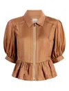 Cinq À Sept Daphne Puff-sleeve Ruffled Jacket In Brown