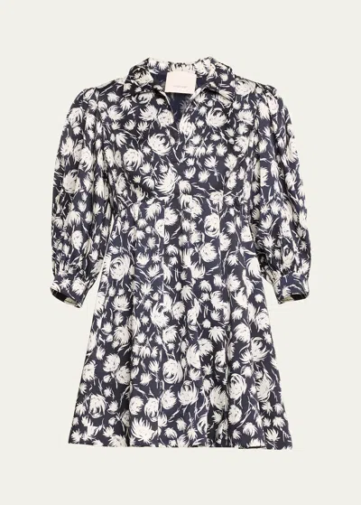 Cinq À Sept Darby Collared Floral Mini Dress In Navyivory