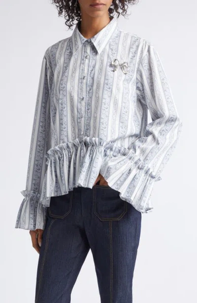 Cinq À Sept Daxel Striped Peplum Shirt In Multi
