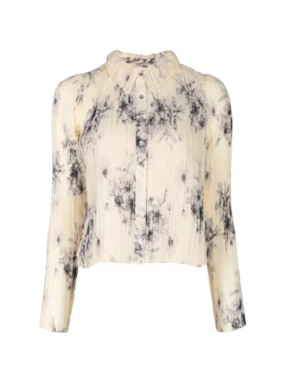 Cinq À Sept Delaine Floral-print Plissé-effect Blouse In Neutral