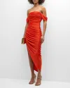 Cinq À Sept Delaney Ruched Midi Dress In Deep Tangelo