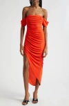 Cinq À Sept Delaney Ruched Midi Dress In Deep Tangelo