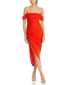 Cinq À Sept Delaney Ruched Midi Dress In Deep Tangelo