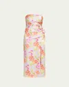 Cinq À Sept Denali Strapless Midnight Tulips Dress In Pale Lavender Multi