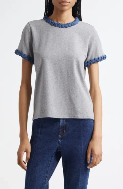 Cinq À Sept Denim Braided T-shirt In Gray
