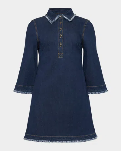 Cinq À Sept Denim Fringe-trim Mini Dress In Purple