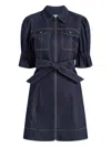 Cinq À Sept Holly Puff Sleeve Belted Denim Shirtdress In Blue