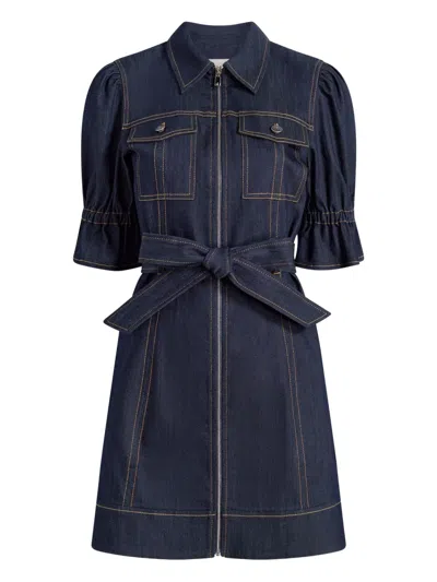 Cinq À Sept Holly Denim Puff-sleeve Mini Dress In Blue