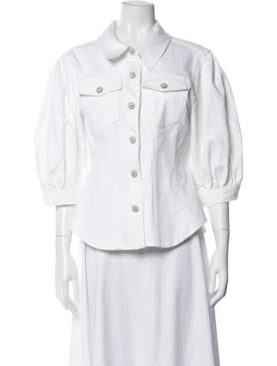 Pre-owned Cinq À Sept Denim Jacket In White