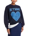 Cinq À Sept Brandy Je Taime Smiling Denim Patch Sweatshirt In Navy