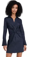Cinq À Sept Mckenna Twist Front Long Sleeve Denim Minidress In Indigo