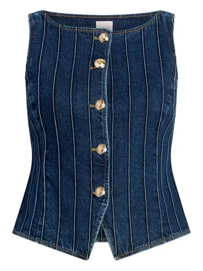 Cinq À Sept Denim Pintuck Button Vest In Blue