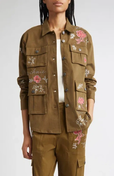 Cinq À Sept Desert Rose Vera Embroidered Utility Jacket In Brown