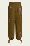Cinq À Sept Desert Rose Zola Embrodiered Cargo Pants In Brown