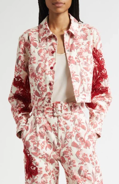 Cinq À Sept Deyo Floral Ribbons Bead Detail Stretch Cotton Jacket In Multi