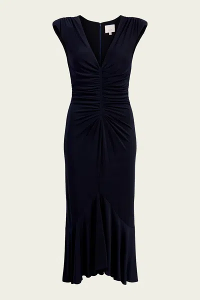 slim fit dress slacks Cinq  Sept Genevieve Side Cutout Velvet Gown in Calla Lily