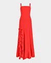 Cinq À Sept Dilan Cascading Ruffle Slit Gown In Ruby Red