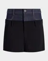 Cinq À Sept Cinq A Sept Dionne Layered Look Shorts In Black/indigo