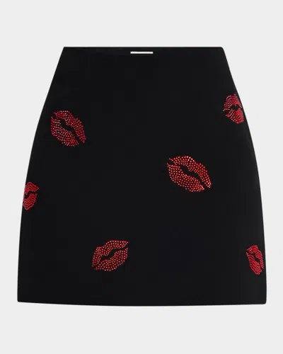 Cinq À Sept Doris Kissing Booth Embroidered Mini Skirt In Blackred
