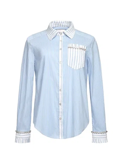 Cinq À Sept Dorsia Striped-embellished Shirt In Blue