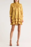 Cinq À Sept Dragon Paisley Riva Long Sleeve Dress In Gold