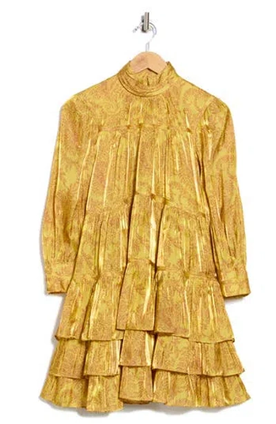 Cinq À Sept Dragon Paisley Riva Long Sleeve Dress In Gold