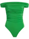 Cinq À Sept Sheila Ruched Off The Shoulder Bodysuit In Green