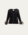 Shop Cinq À Sept Dreama Marnie Feathered-cuff Cardigan In Black Multi