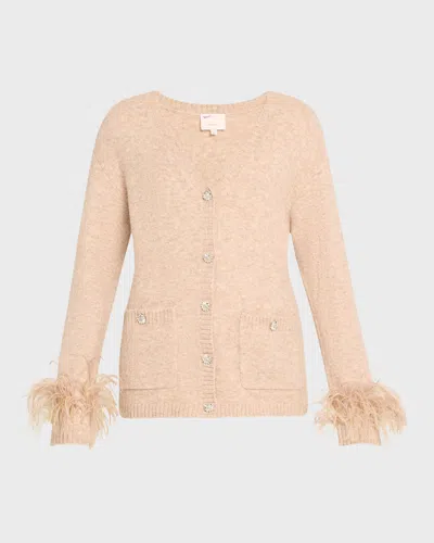 Cinq À Sept Cinq A Sept Dreama Marnie Feather Cuff Cardigan In Oatmeal Multi
